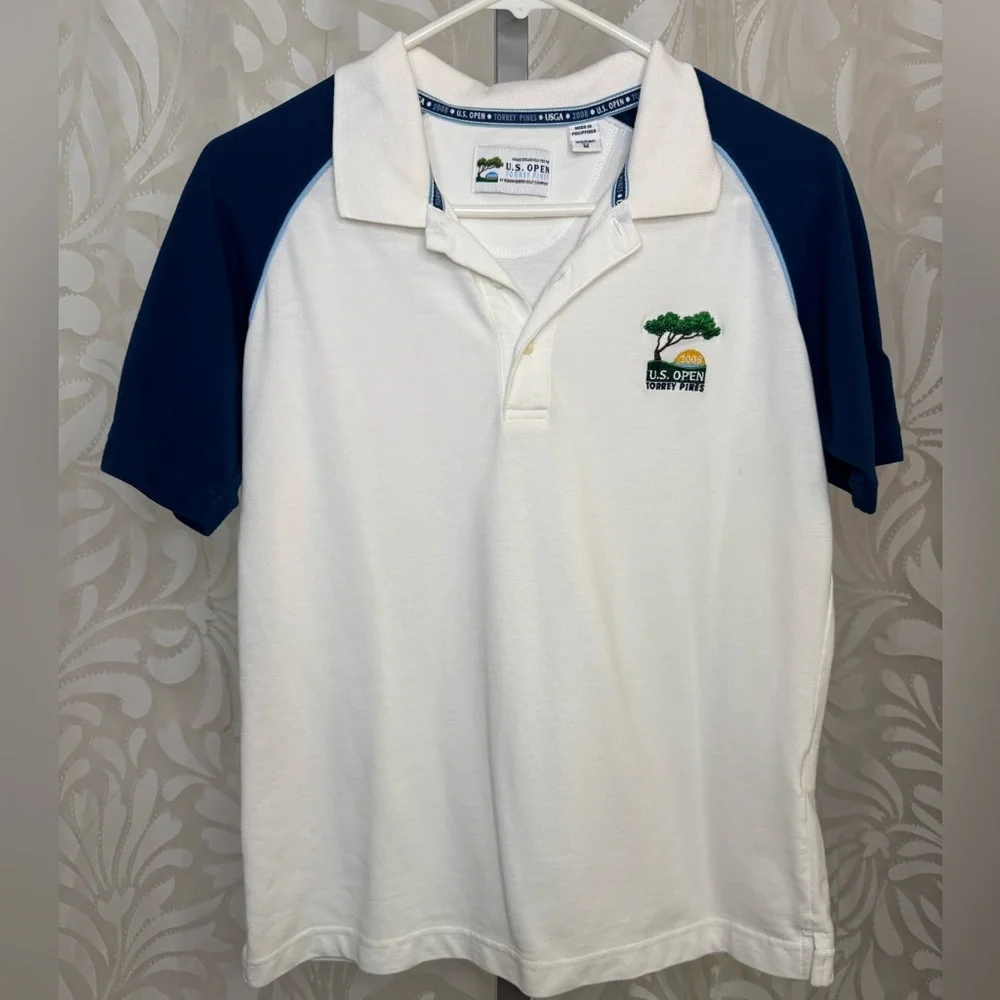 ⛳️ USGA Marshal Blue and White Polo Shirt US Open 2008 Torrey Pines Golf Logo - Picture 1 of 6